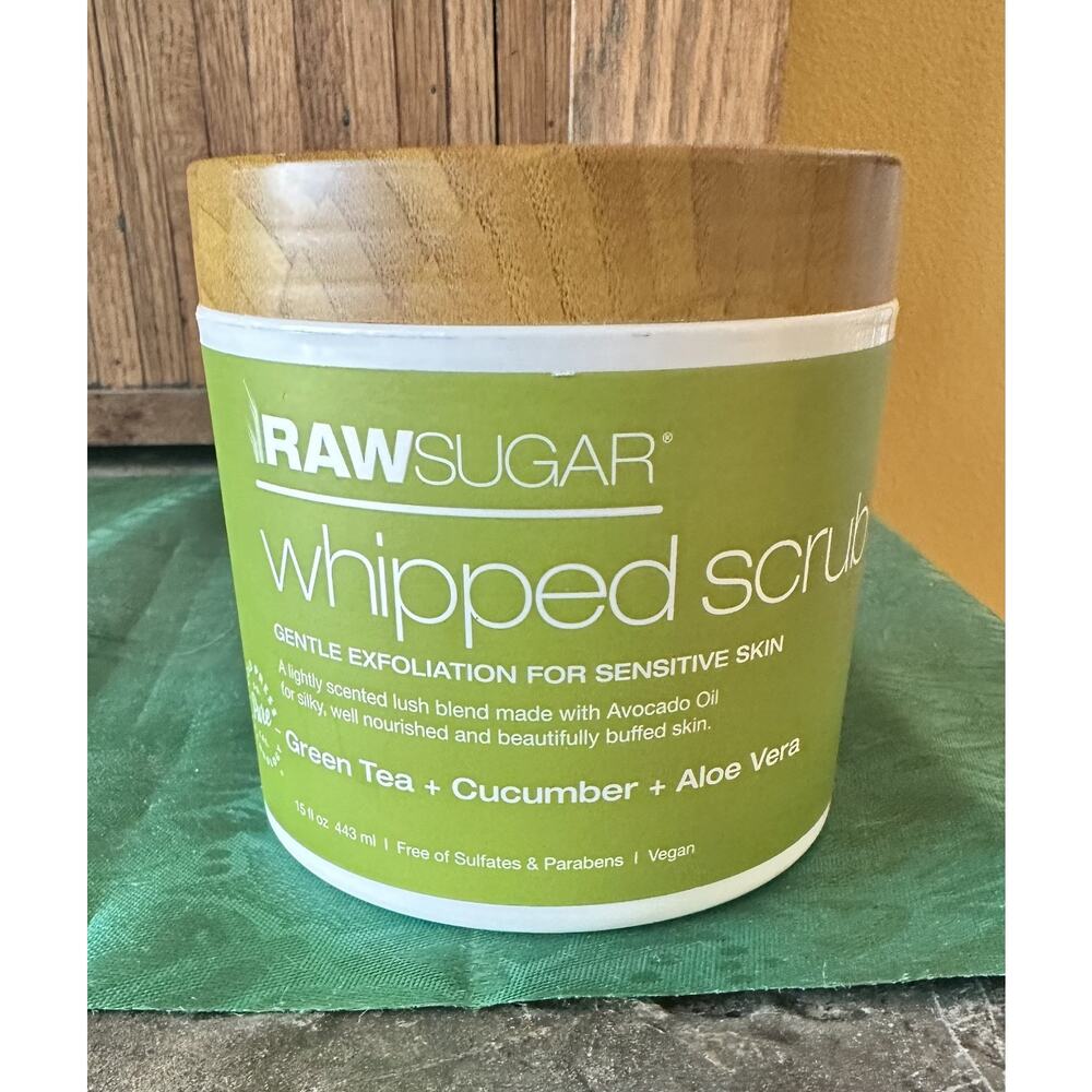 Raw Sugar Whipped Scrub for Sensitive Skin w/ Green Tea Cucumber Aloe Vera 15oz
